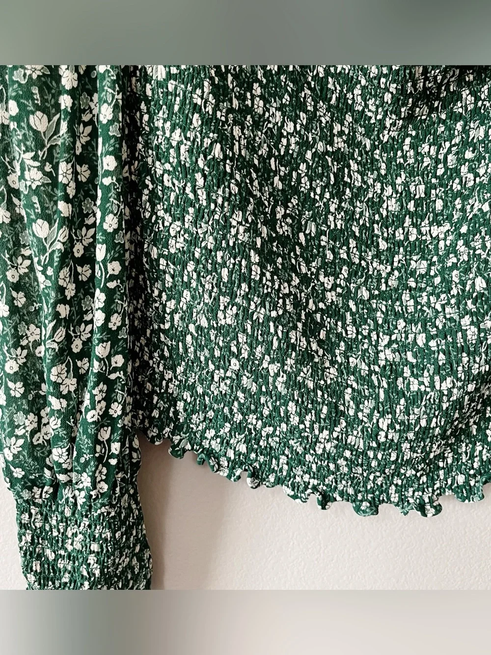 Reformation Green White Floral Ditsy Print Pinto Smocked Top Plus Size 1X